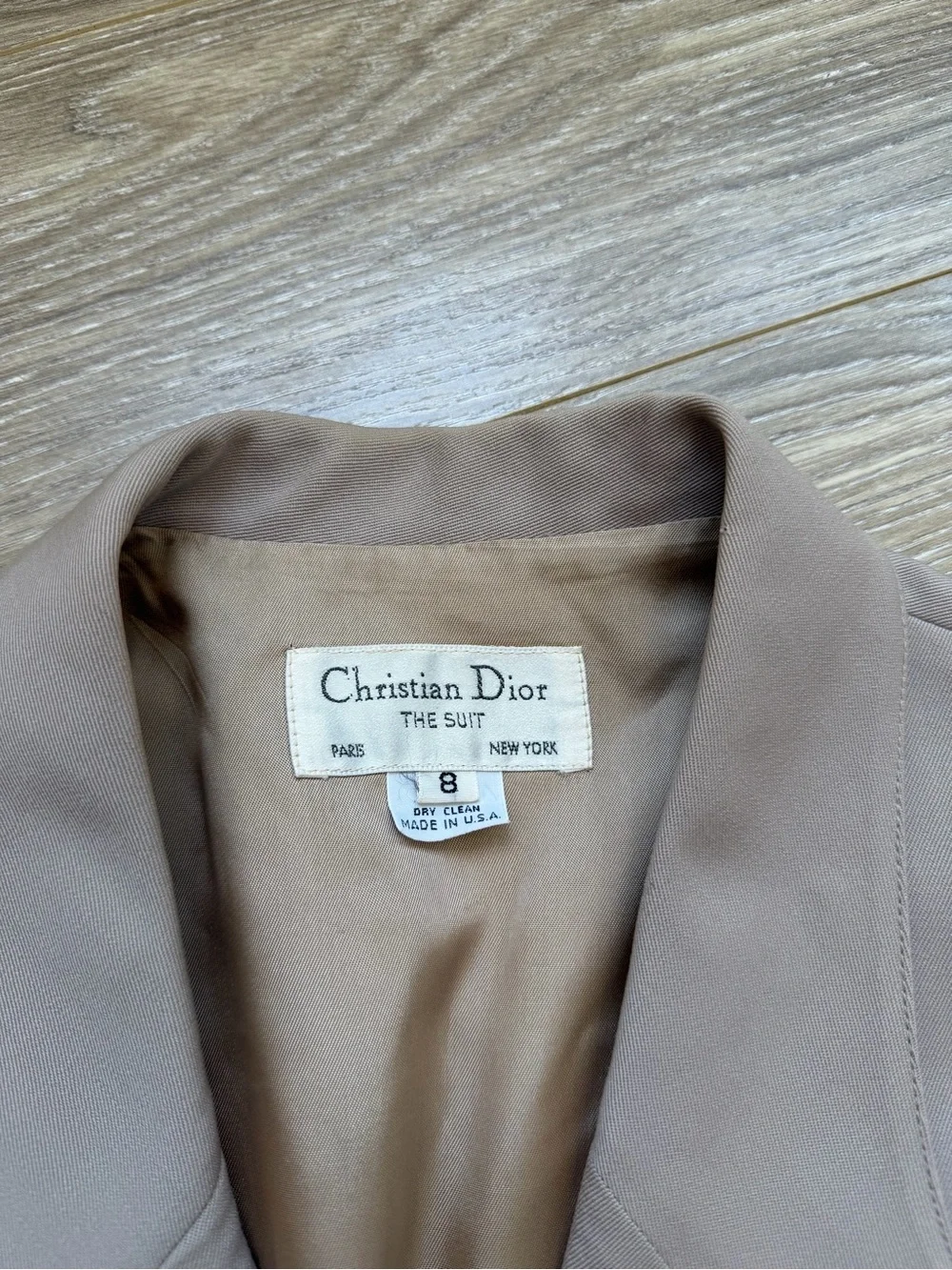 Christian Dior Vintage Double Breasted Blazer Jacket Tan Beige Sz 8 100% Wool